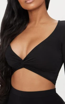 Shape Black Slinky Twist Front Crop Top