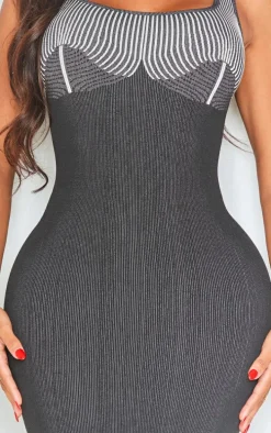 Shape Black Snatched Rib Contrast Midi Dress