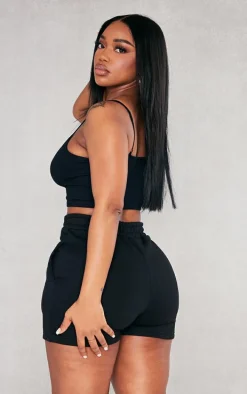 Shape Black Snatched Ribbed Strappy Crop Top
