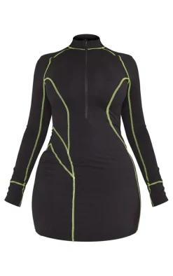 Shape Black Soft Seamless Contrast Long Sleeve Bodycon Dress