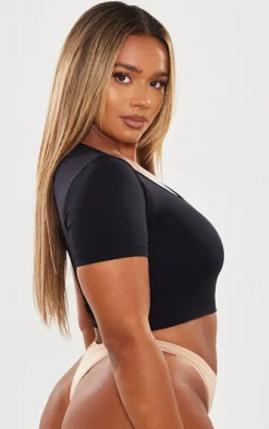 Shape Black Stretch Seamless Scoop Neck Crop T Shirt