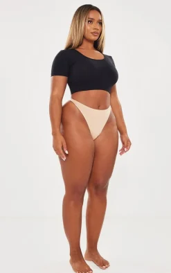 Shape Black Stretch Seamless Scoop Neck Crop T Shirt