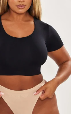 Shape Black Stretch Seamless Scoop Neck Crop T Shirt