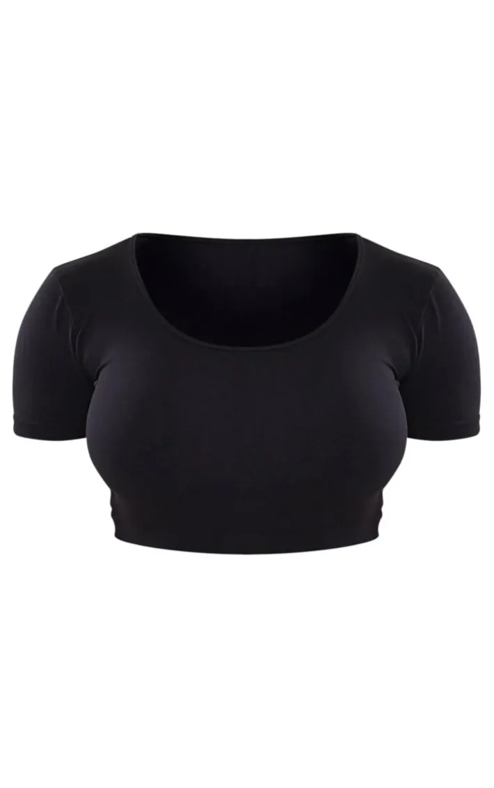 Shape Black Stretch Seamless Scoop Neck Crop T Shirt
