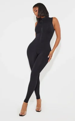 Shape Black Stretch Seamless Zip Front Sleeveless Jumpsuit