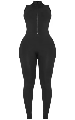 Shape Black Stretch Seamless Zip Front Sleeveless Jumpsuit