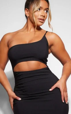 Shape Black Stretch Woven One Shoulder Cut Out Midaxi Dress