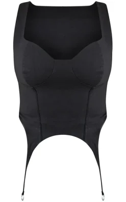 Shape Black Stretch Woven Suspender Detail Corset Top