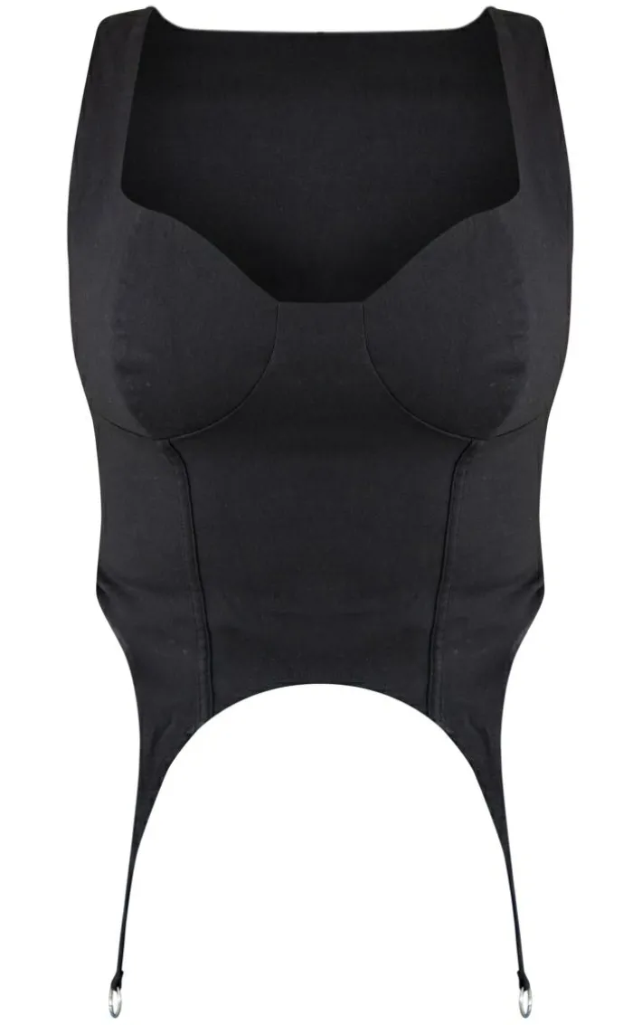 Shape Black Stretch Woven Suspender Detail Corset Top