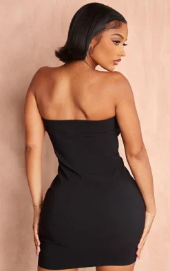 Shape Black Stretch Woven Buckle Detail Dress