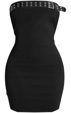 Shape Black Stretch Woven Buckle Detail Dress