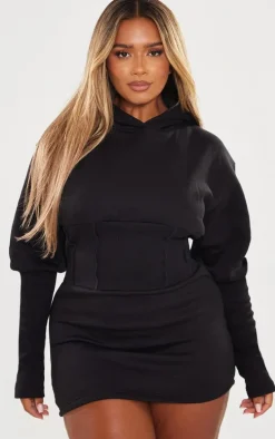 Shape Black Sweat Corset Detail Sweater Dress