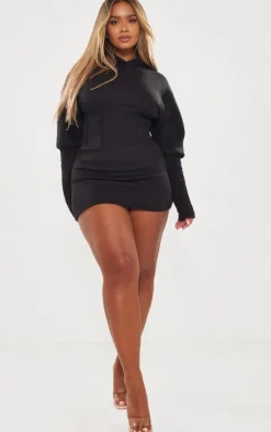 Shape Black Sweat Corset Detail Sweater Dress