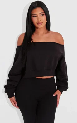 Shape Black Sweat Raw Hem Slouch Crop Sweatshirt