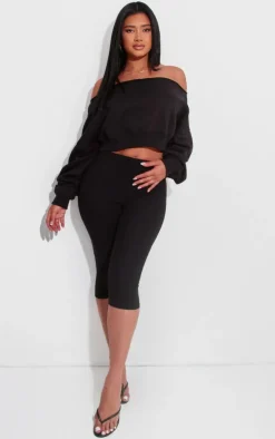 Shape Black Sweat Raw Hem Slouch Crop Sweatshirt
