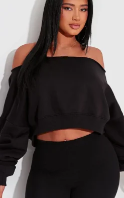 Shape Black Sweat Raw Hem Slouch Crop Sweatshirt