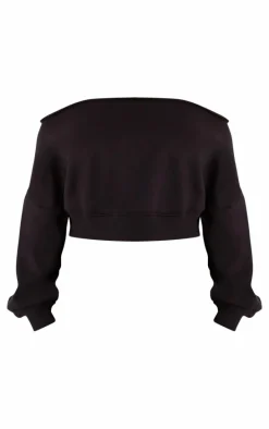 Shape Black Sweat Raw Hem Slouch Crop Sweatshirt