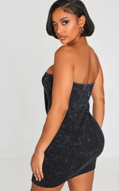 Shape Black Washed Rib Bandeau Bodycon Dress