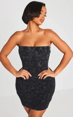 Shape Black Washed Rib Bandeau Bodycon Dress