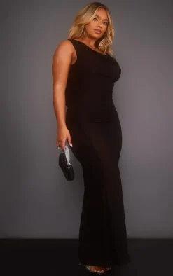 Shape Black Woven Cowl Neck Sequin Back Maxi Dress