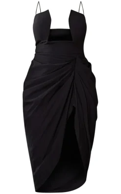 Shape Black Woven Cut Out Detail Ruched Midi Dress