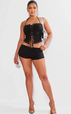 Shape Black Woven Low Rise Hot Pants