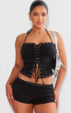 Shape Black Woven Low Rise Hot Pants