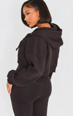 Shape Black Zip Front Long Sleeve Cropped Hoodie