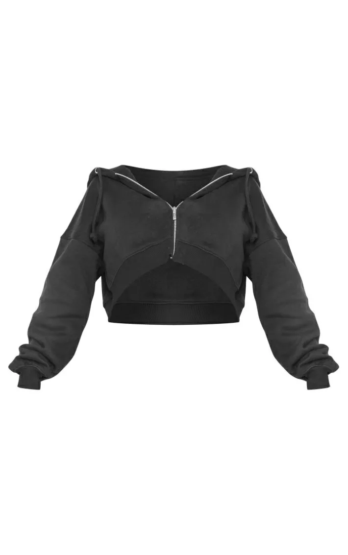 Shape Black Zip Front Long Sleeve Cropped Hoodie