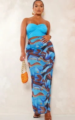 Shape Blue Abstract Print Woven Low Rise Maxi Skirt