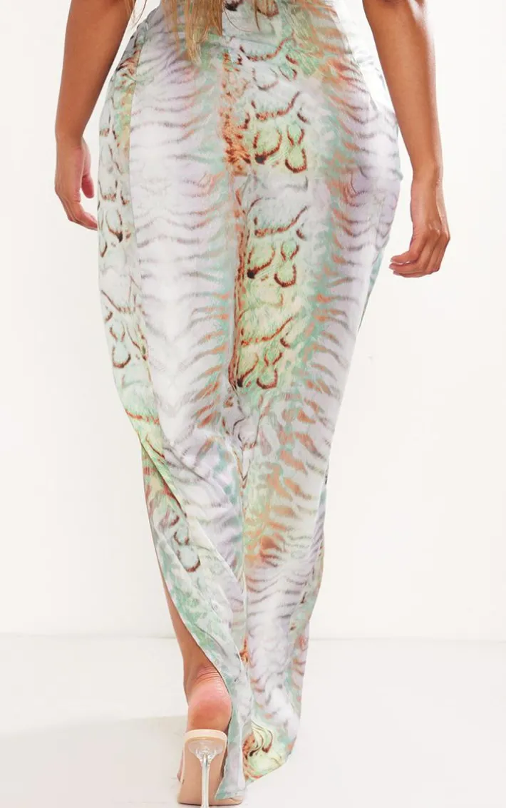 Shape Blue Animal Printed Woven Wrap Maxi Skirt