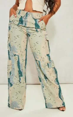 Shape Blue Camo Cargo Fold Waistband Pocket Detail Pants