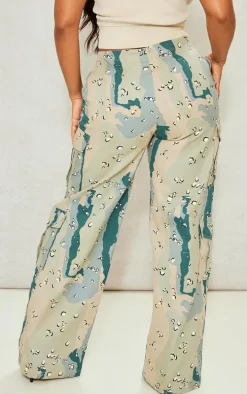 Shape Blue Camo Cargo Fold Waistband Pocket Detail Pants