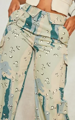 Shape Blue Camo Cargo Fold Waistband Pocket Detail Pants