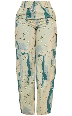 Shape Blue Camo Cargo Fold Waistband Pocket Detail Pants