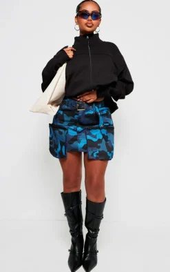 Shape Blue Camo Print Pocket Detail Mini Skirt