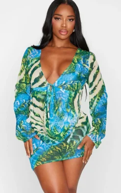 Shape Blue Chiffon Zebra Printed Mini Skirt