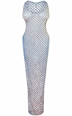Shape Blue Crochet Knit Split Side Maxi Dress