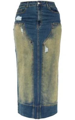 Shape Blue Denim Washed Maxi Skirt