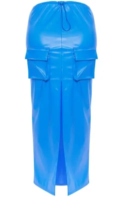 Shape Blue Faux Leather Cargo Pocket Maxi Skirt