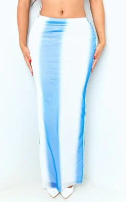 Shape Blue Mesh Printed Detail Maxi Skirt