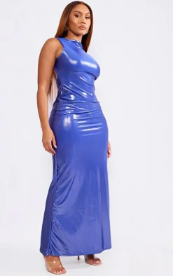 Shape Blue Metallic Cut Out Back Maxi Dress