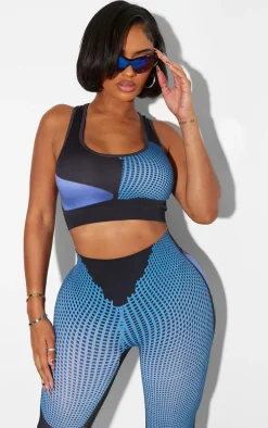 Shape Blue Printed Seamless High Front Crop Top