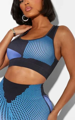 Shape Blue Printed Seamless High Front Crop Top