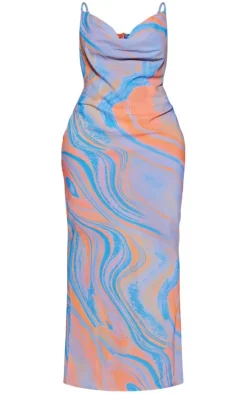 Shape Blue Printed Woven Cowl Neck Maxi Dress
