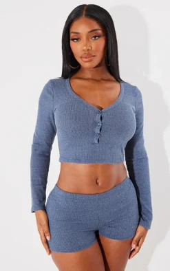 Shape Blue Rib Marl Hot Pants