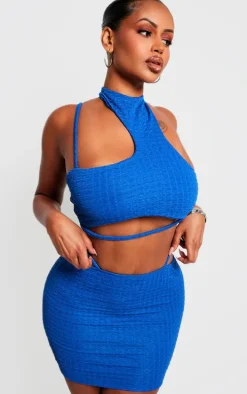 Shape Blue Textured Strappy Mini Skirt