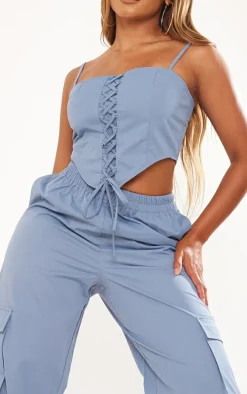 Shape Blue Twill Elasticated Waist Wide Leg Cargo's
