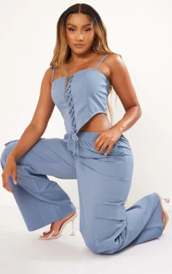 Shape Blue Twill Lace Up Corset