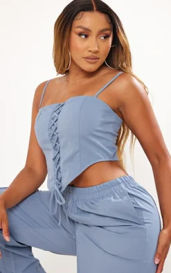 Shape Blue Twill Lace Up Corset